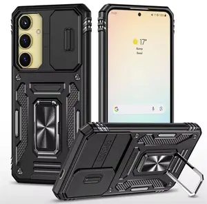 Rugged Defender Case ( For Samsung Galaxy S24 / S24+Plus / S24 Ultra / S24FE ) Shockproof Heavyduty With Camera Cover and Kickstand Ring Stand Casing