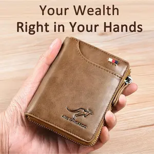 Men's Minimalist Slim Bifold Leather Wallet, RFID Blocking, Holds 14 Cards, Compact Front Pocket Design