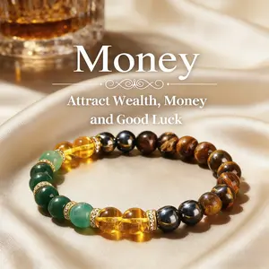 Handcrafted Jade Bracelet with Tiger's Eye, Citrine, and Green Aventurine - Beaded Crystal Luck Bracelet for Men & Women, Attracts Wealth and Prosperity