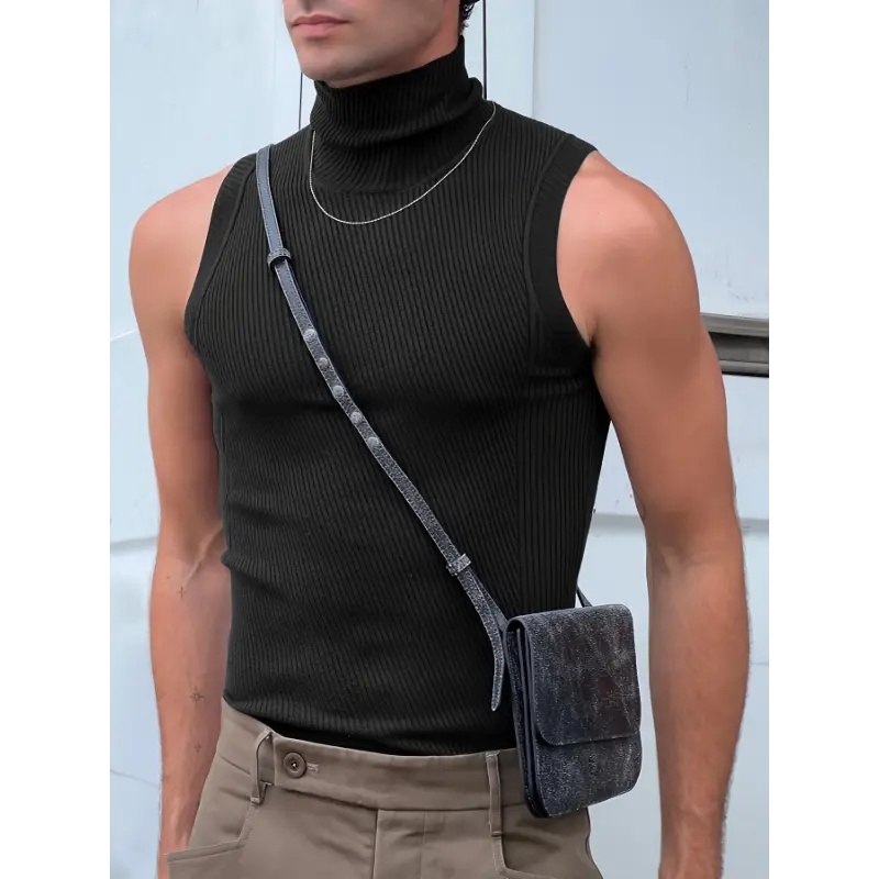 Solid Color Slim Fit Casual Sleeveless Turtleneck Tank Top - Men's Stretch Summer Fashion Clothing