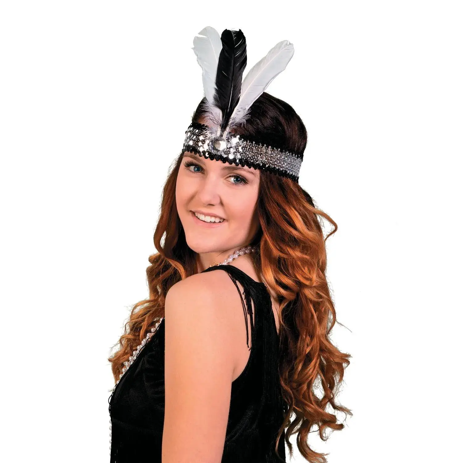 Polyester Roaring 20s Feathered Headpiece, Sequined Elastic Elastic Headbands for Halloween Flapper Costume