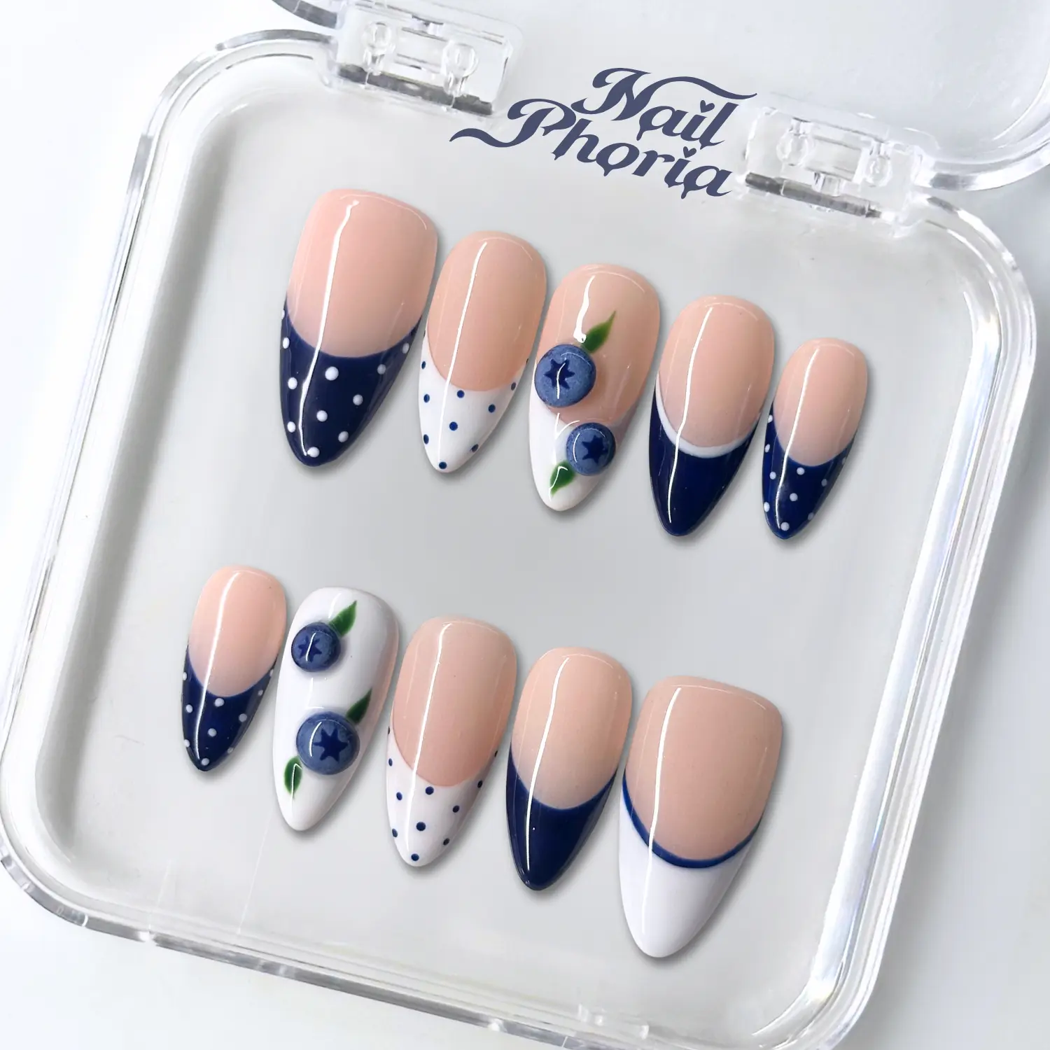 NailPhoria BLUEBERRY TART -SUMMER Handmade Press-On Nails | Reusable, Salon-Quality, Long-Lasting, Glossy Design