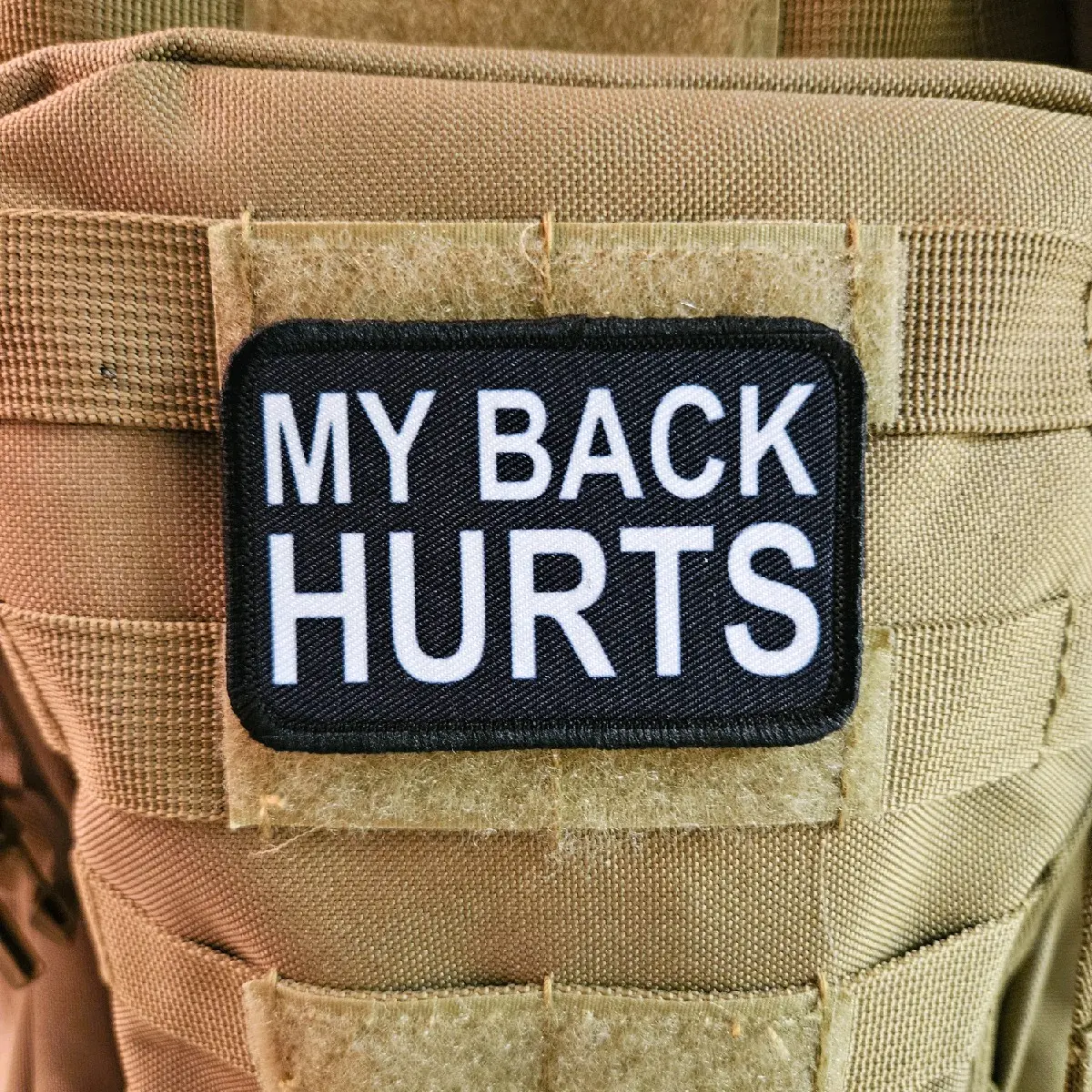 My back hurts getting old meme 2"x3" removable morale patch with hook and loop backing My back hurts getting old meme 2"x3" removable morale patch with hook and loop backing