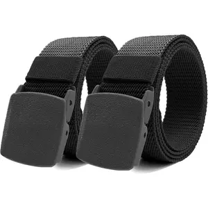 1/2 Pack Nylon Belts for Men Military Tactical Slide Plastic Buckle Belt Adjustable No Holes Canvas Web Belt Outdoor