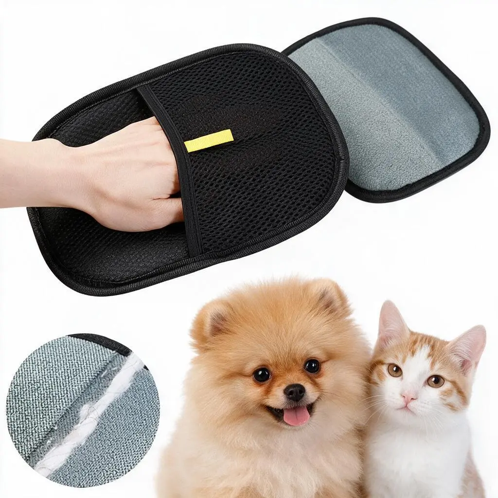 Pet Hair Remover Grooming Mitt - Mesh Fabric Deshedding Glove for Dogs, Cats with Long, Short, Curly Fur, Reduces Shedding, Removes Hair