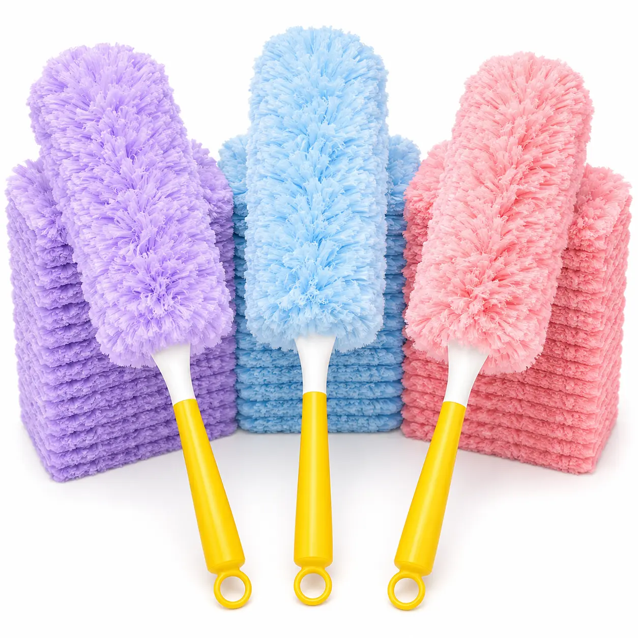 Household Slender Fiber Duster Set with Reusable Handle, 30 Pack Fiber Refills, 360° Head for Dry Dusting on Furniture, Tight Spots