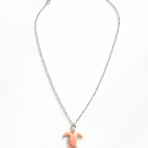 Turtle Necklace with Silver Chain and Pink Turtle Charm