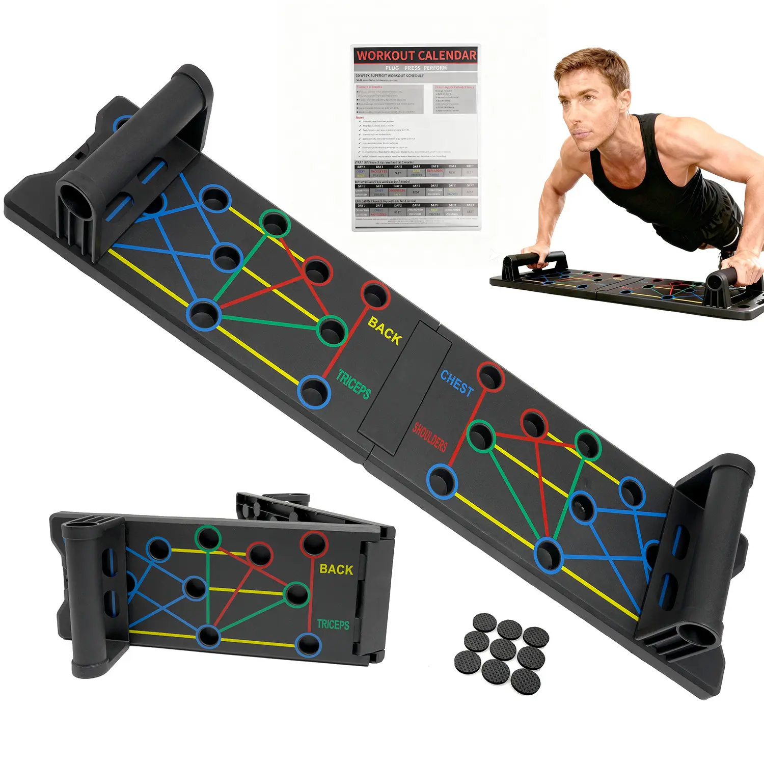 Ergonomic Push-Up Training Board, ABS Plastic High Load Cap Home Gym Equipment, 300lb Capacity, Folding Design, for Home Gyms & Outdoor Strength Training, Ideal for Fitness Enthusiasts