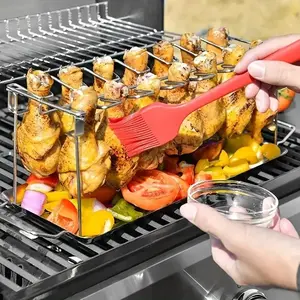 Stainless Steel Chicken Leg & Wing Rack, Foldable Vertical Roaster Stand for BBQ, Smoker, Oven, Ideal for Picnics, Camping, Cooking, Kitchen Accessory, Utensils