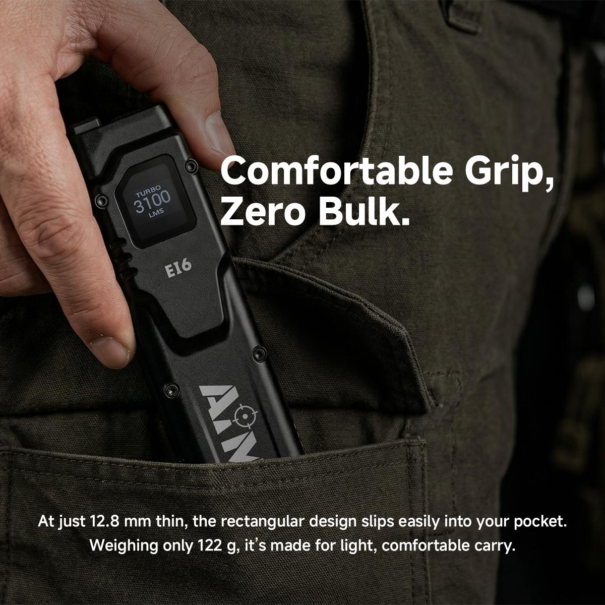 AIMWIN EI6 3100 Lumens Ultra Slim Flat EDC Flashlight, USB-C Rechargeable, Dual Switch, Compact Pocket Light for Everyday Carry