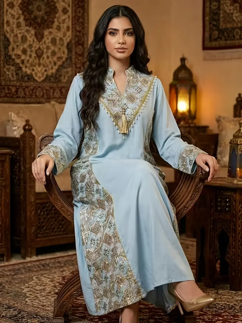 sachin and babi light blue dress dinner dress black and gold muslimah main image 0