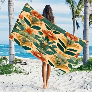 Boho Style Floral Pattern Beach Towel, Soft Absorbent Towel for Beach Vacation, Summer Beach Towel, Household Bath Towel for Home Bathroom, Flower, Travel Towels, Design beach towel