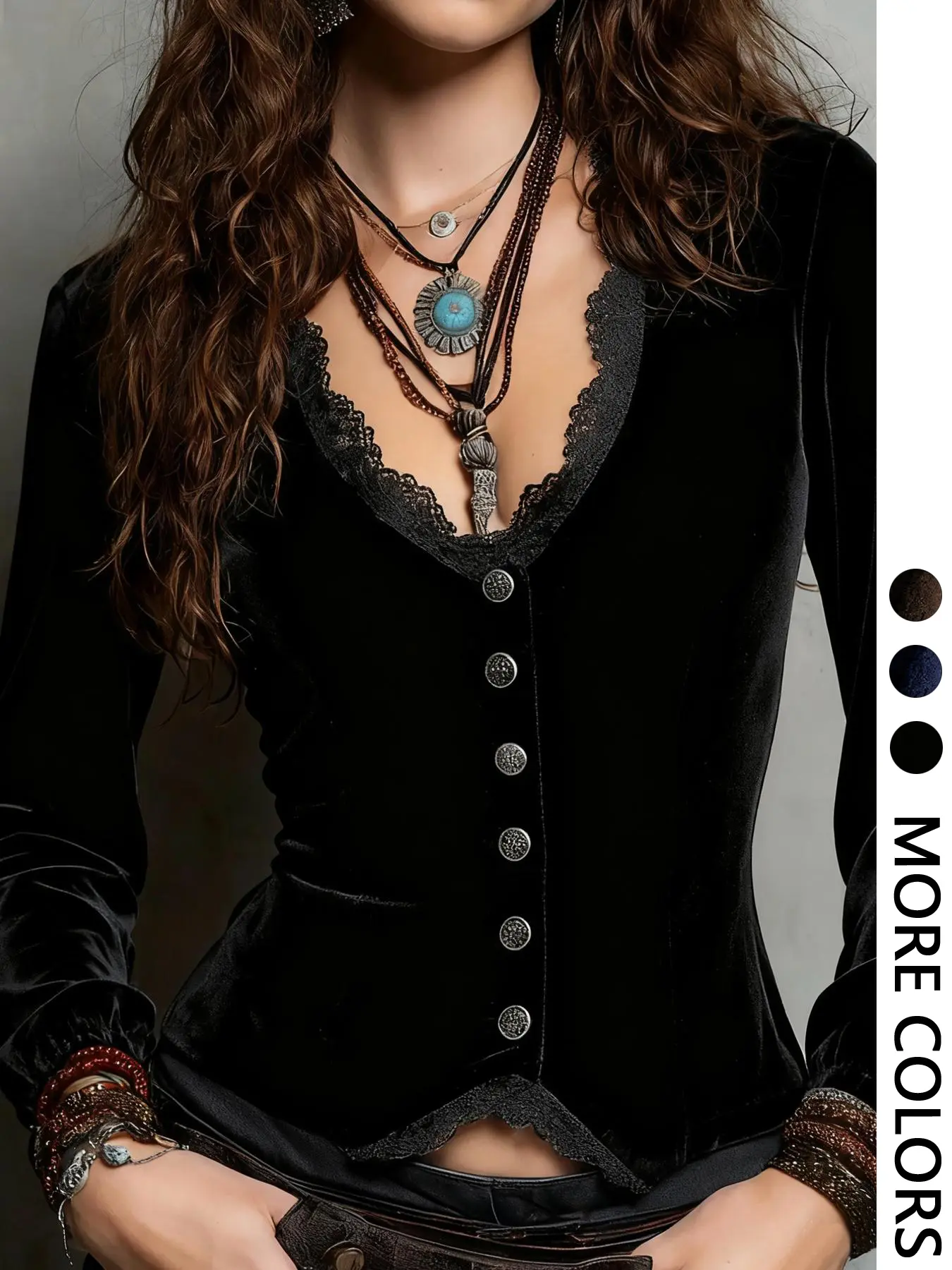 Women's Spring New V-Neck Lace Trim Top, Casual Classy Top, High-Quality Womenswear Fashion Chic Elegance Versatile Fitted Slimming Waist Design, Stylish and Comfortable Ladies' Blouse