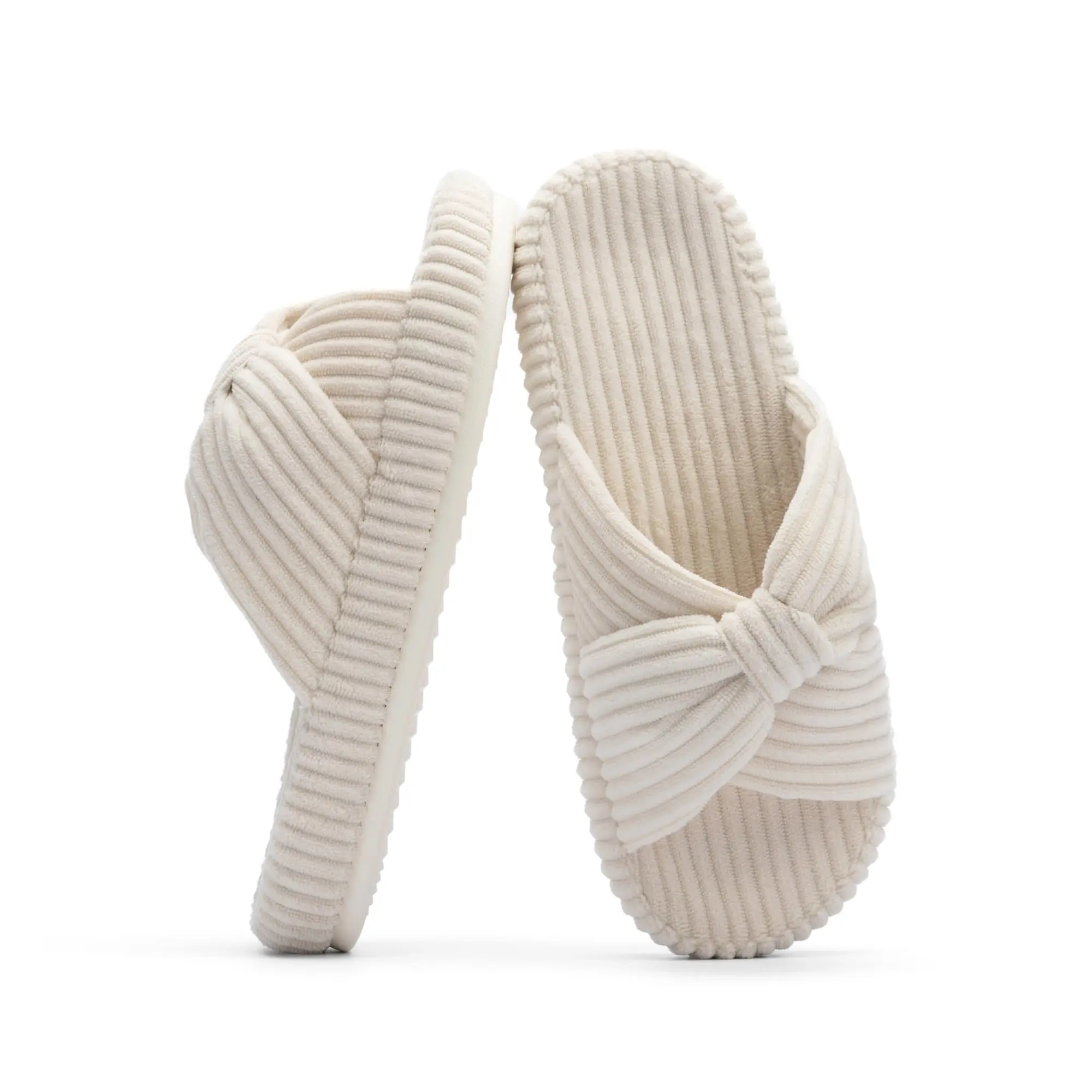 Chantomoo Corduroy Bow Cross Band Slippers for Women Memory Foam Cozy House Shoes Gift