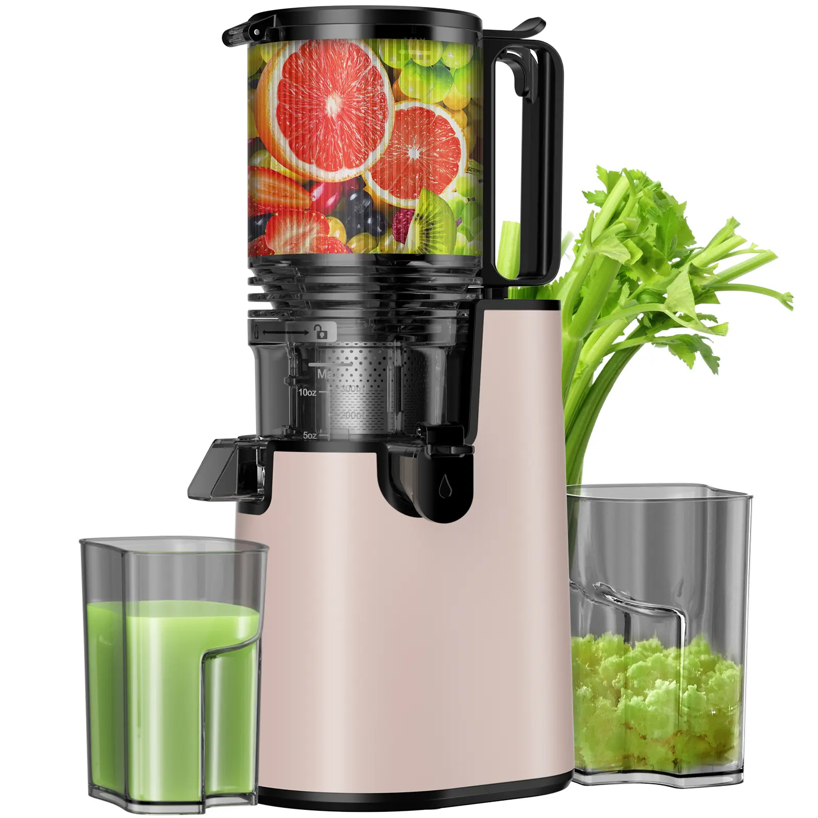 LQZ Cold Press Juicer-Slow Masticating Machines, 350W, 5.4" Feed Chute for Whole Fruits & Vegetables,High Juice Yield,Easy to Clean,Summer Glow