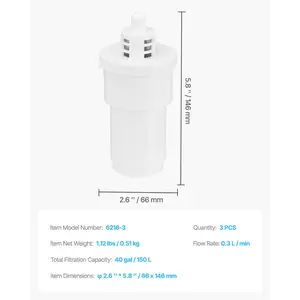 VEVOR Pitcher Water Filter Replacements, 3-pack 5-stage Water Filter for Pitchers and Dispensers, No BPA, Last 3 Months or 40 Gallons, Reduce Limescale, Lead, Chlorine, for Water Filter Pitcher 6216