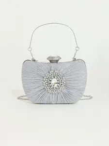 2026 New Embellished Pleated Evening Bag, Sparkling Rhinestone Clutch Handbag, Chain Crossbody Party Bag, Elegant Prom Purse