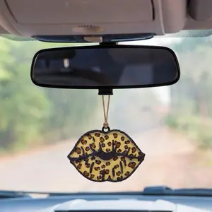 Cheetah Print Kiss Lips Car Air Freshener, Made with Scented Aroma Beads