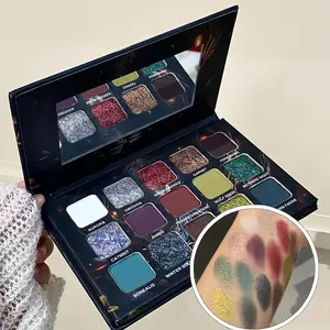 HERORANGE 15-Color Anime Eyeshadow Palette Shimmer Matte & Highlighter 3-in-1 Vibrant Cosplay Smoky Looks No Fallout Built-in Mirror Ultimate Festival Makeup Holiday Gift for Teens！