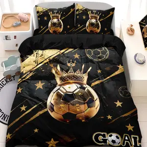 3-Piece Cartoon Soccer Pattern Quilt Bedding Set, Soft Comfortable Duvet Cover + 2 Pillowcases, No Core, Suitable for Boys & Girls Bedroom