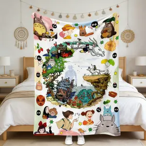 Must-Have Studio Ghibli Flannel Blanket - Totoro Collage | Warm Cozy Bed Sofa Gift