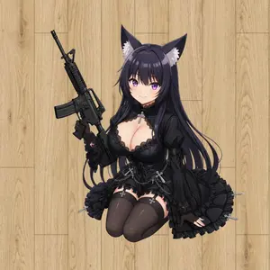 Sitting Delta Catgirl with AR-15 – Cute Tactical Waifu Vinyl Sticker Waterproof , Gift For Anime Fans
