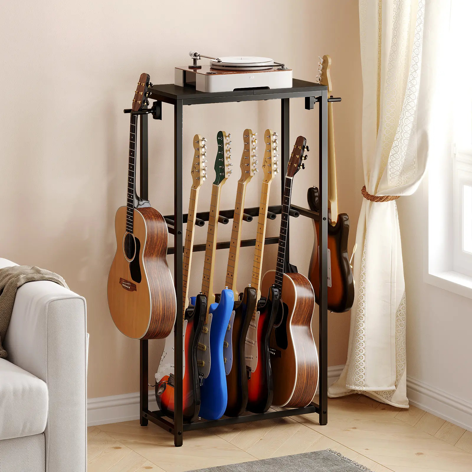 MAHANCRIS Guitar Stand for Acoustic Holder, Electric Guitar, Bass, Ukulele, Multiple Guitar Rack Holder, Floor Adjustable for Guitars, Guitar Amp Accessories, for Home Music Studio, Black #SummerVibes#DealsforYouDays #SummerGarden