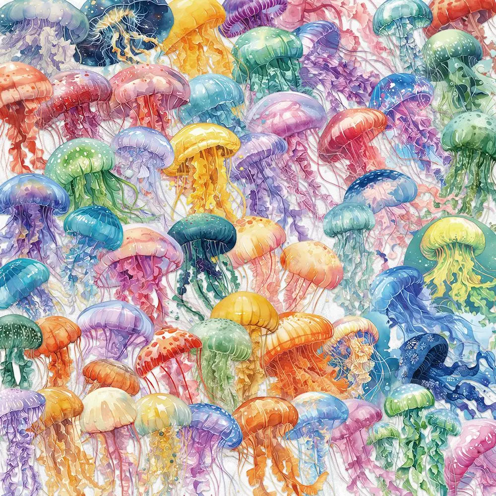 Jellyfish Pattern Sticker (50/1000pcs), Colorful Cute Cartoon Jellyfish Sticker, DIY Decorative Sticker for Water Bottle & Laptop, Ornaments, Graphic Decal