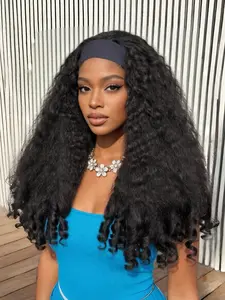 New 22-Inch Afro Curly Headband Wig for Women, Synthetic Kinky 4C Hair Blend, Bouncy Curls, Soft Natural Texture, Natural Looking Wig, Easy Wear