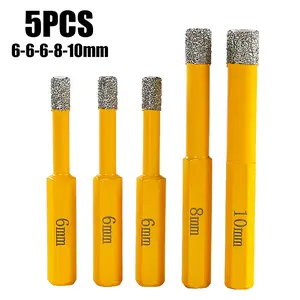 LOZLIN 5PCS Brazed Diamond Hole Drill Set - Professional Grade for Dry Drilling Marble, Granite & Natural Stone - Duty Core Bits for Hand/Tile Drills Power Tools