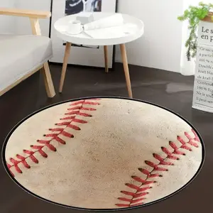 Baseball Pattern Round Floor Mat, Non-slip Soft Floor Carpet, Decorative Area Rug for Home Living Room Bedroom, Vanity Decor Accessories