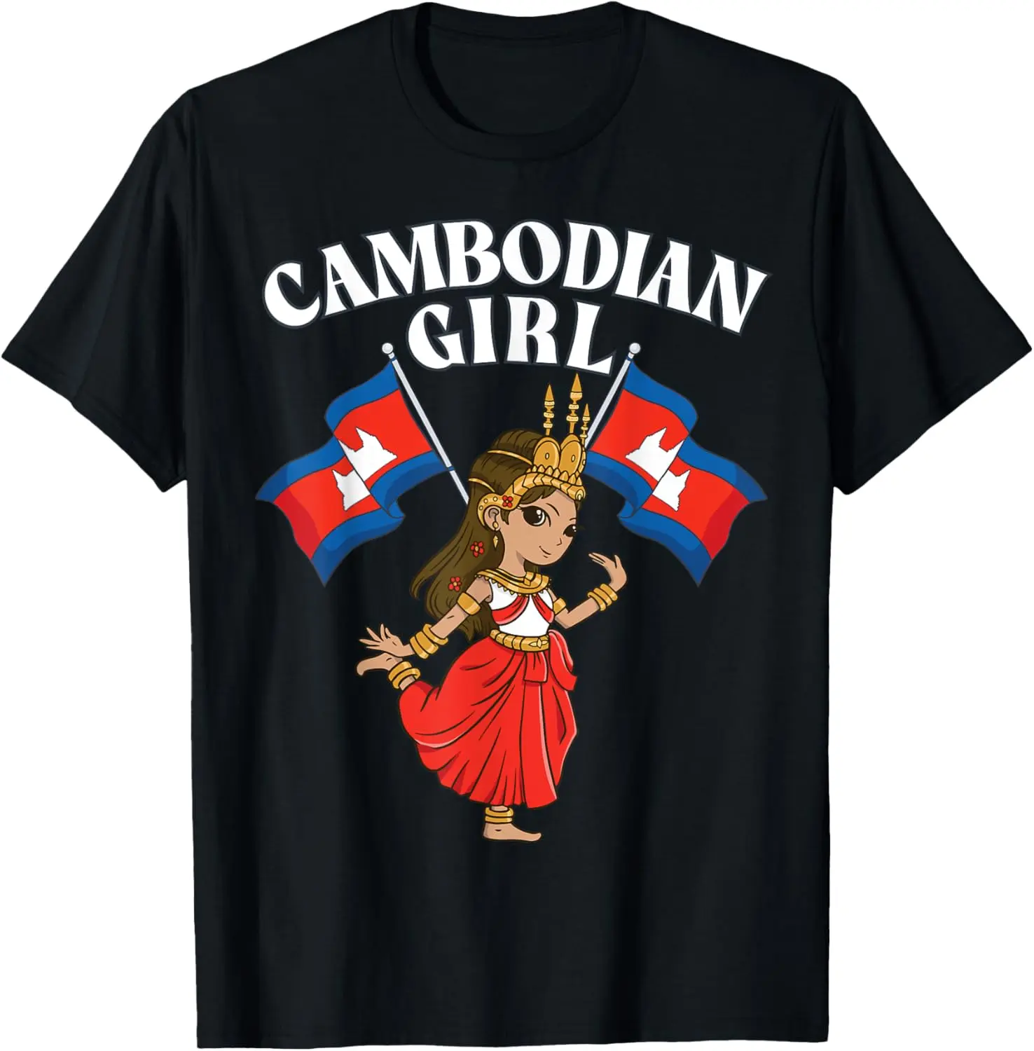 Women's Vintage Cambodian Girl Graphic Round Neck T-Shirt - Lady's 100% Cotton Casual Short Sleeve Streetwear Tee for Everyday Wear