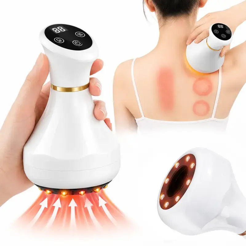 Electric Cupping Gua Sha Massage Tool with Red Light & Heat, 9 Adjustable Levels for Daily Body Care, Rechargeable with Auto Shut-off, Built-In Cells, Self-Use