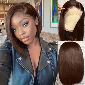 Brazilian Bob Wig Human Hair #4 Chocolate Brown 13x4 HD Transparent Lace Front Wigs Human Hair Pre Plucked Glueless Wigs with Baby Hairs 180% Density Straight Frontal Lace Wigs for Women