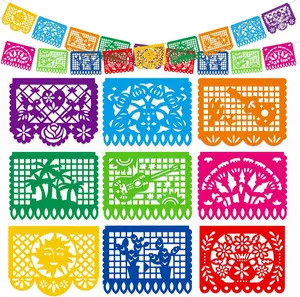 18FT Mexican Papel Picado Banner, Plastic Fiesta Party Decorations Garland for Cinco de Mayo, Birthday, Mexican Themed Party Supplies
