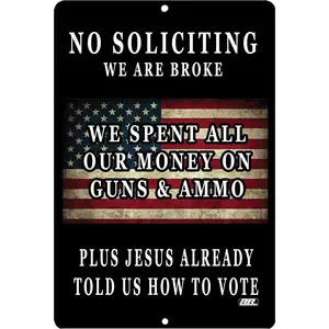 No Soliciting Metal Tin Sign Wall Decor Man Cave Bar Patriotic God Bless America