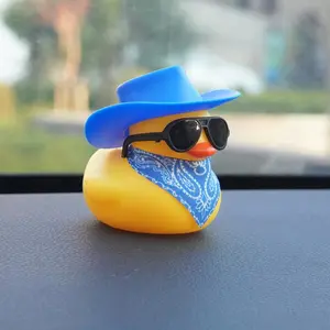 Cool Duck Design Car Dashboard Decoration, Cute Duck Car Ornament with Hat & Bandana, Fun Vehicle Accessory for Home and Office Desk, Car Interior Decoration