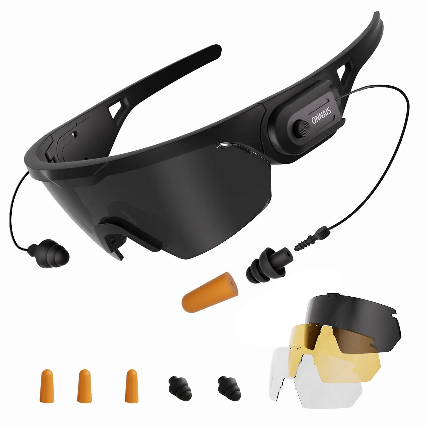 ANSI Z87.1 Certified Anti-Fog Work-Resistant Safety Glasses - Built-in NRR 32dB Earplugs, 3 Interchangeable Lenses, UV400, Men's Work Accessories, Outdoor Gear, AR15 Tactical PPE for Range & Hunting