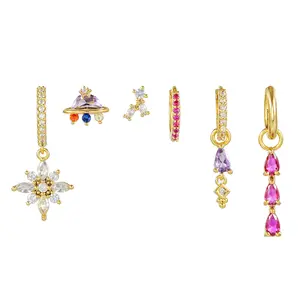 LLX Jewelry Small Hoop Earrings Set for Women Tiny Lightweight Cubic Zirconia Huggie Earrings Trendy Dainty Cartilage Earring Jewelry for Women Gifts 6/8 set