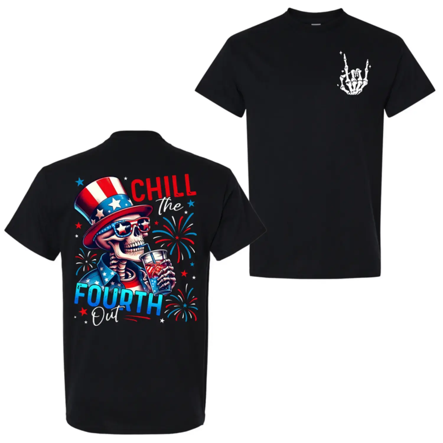 American Independence Day T-shirt Chill The Fourth Out Skeleton Shirt, Funny 4th Of July, Independence Day, Red White Blue, Freedom Shirt, Patriotic Shirt, for Men and Women tokwear Tee Top Womenswear Streetwear Tshirt graphic tee