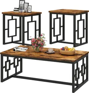 AWQM Coffee Table Set - Modern 3-Piece Living Room Table Set with Coffee Table & Two End Tables, Perfect for Small Spaces, Easy Assembly, Rustic Brown