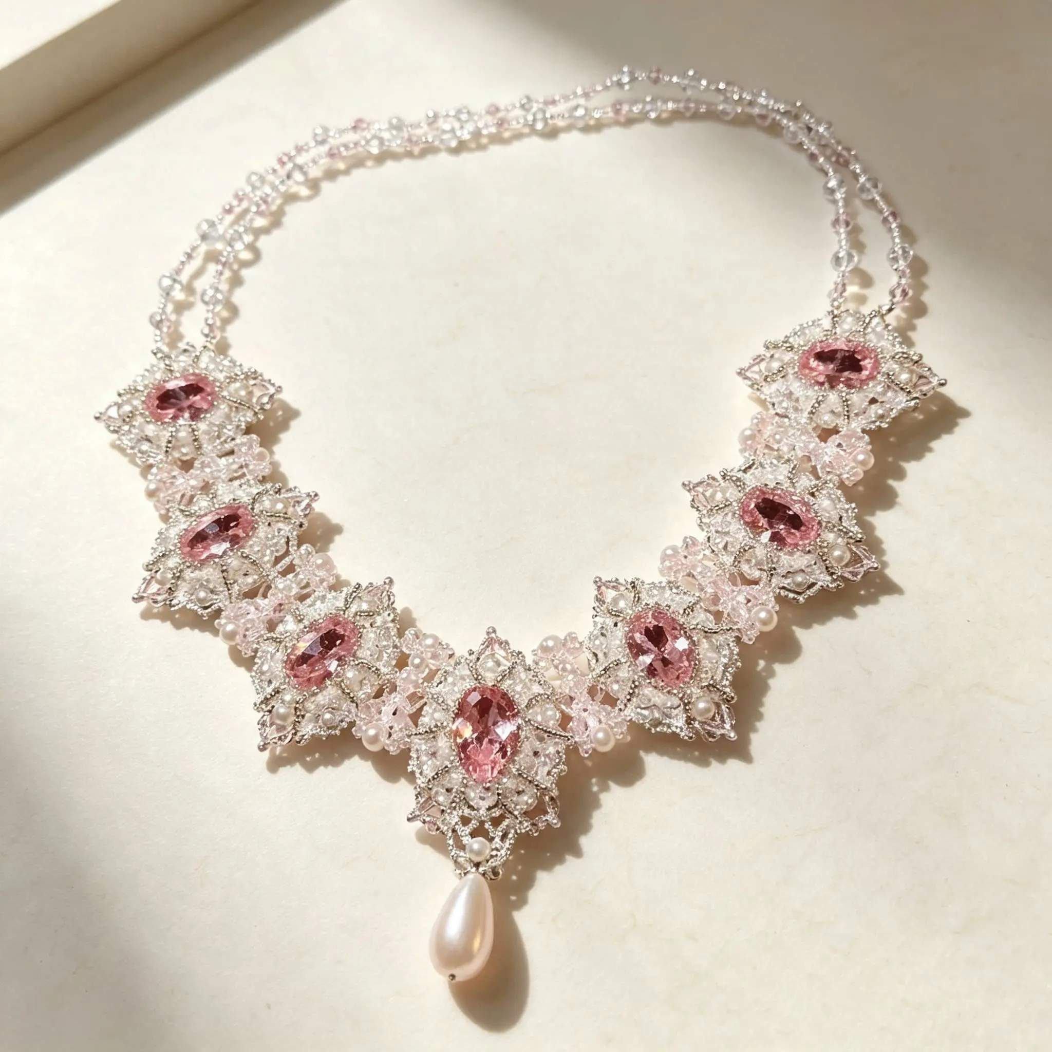 French Vintage Rose Rhinestone Lace Collar Necklace with Teardrop Pearl Pendant - Affordable Luxury Princess Style, Collarbone Length, Suitable for Banquets, Wedding Dresses