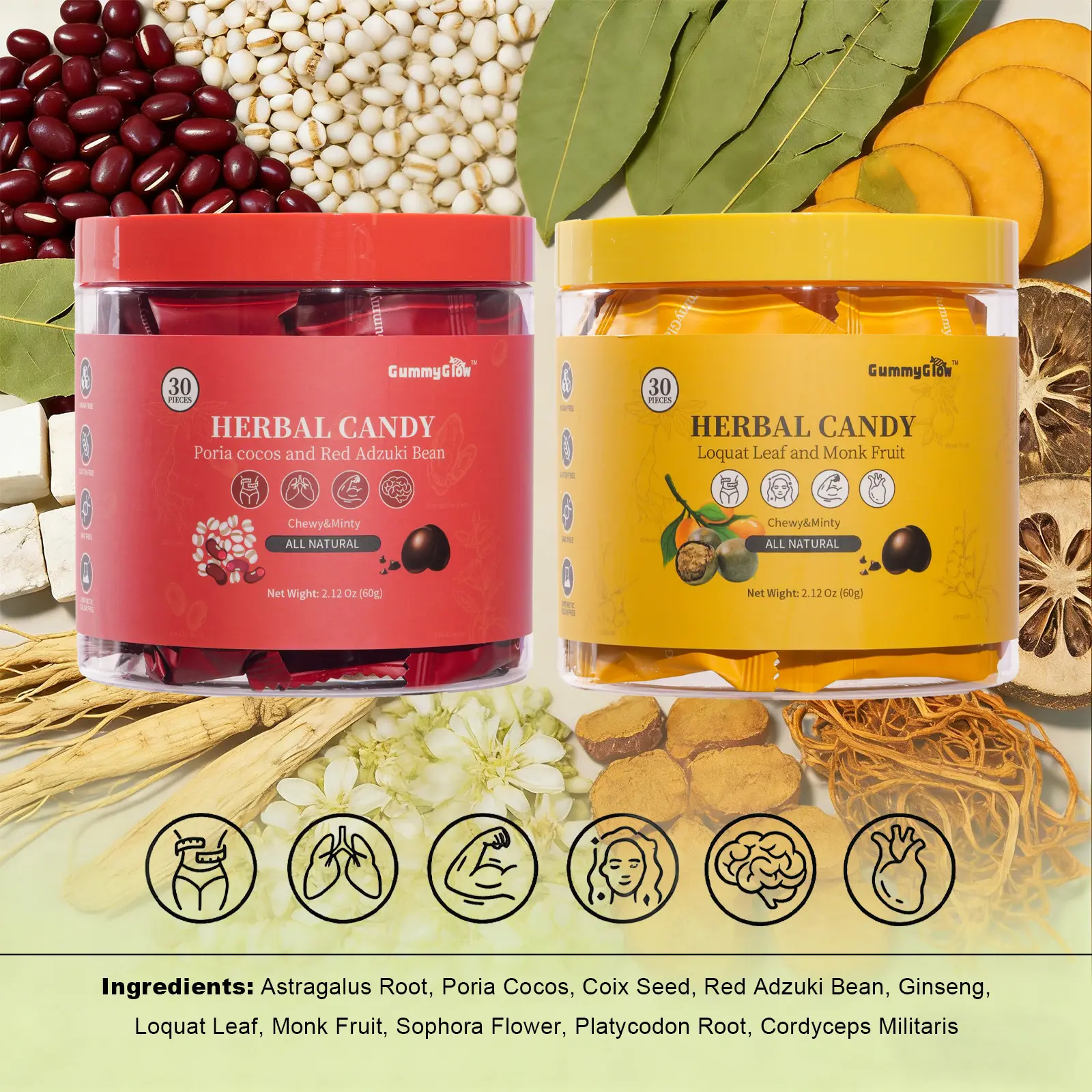 Award-Winning Sugar-Free Herbal Wellness Gummies, Ancient Recipe Dietary Supplement with Edible Adzuki Bean, Poria, Loquat, Monk Fruit, 60g Bag (30 Pieces), All-Natural Plant-Powered Self-Care Products for Metabolism #tiktokshopbacktoschool