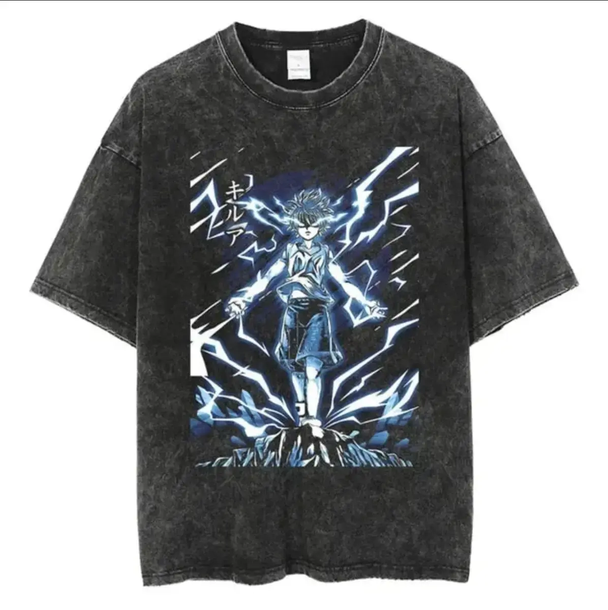 HxH Killua GodSpeed Vintage Tee, Anime T-shirt, Workout T-Shirt, Gift for Him, Weightlifting T-Shirt Menswear Top Underwear Tshirt