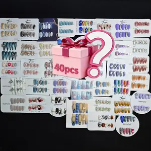 Handmade Nail Art Random Blind Box Set, 40 Pieces with 4 Styles, DIY Manicure Kit, Reusable Acrylic Tips, Pressed On Nails, Perfect Gift for Women & Girls