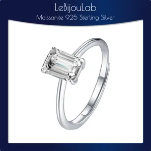 [LeBijouLab] Ember 1CT Emerald Cut Synthetic Moissanite Engagement Ring, Adjustable Size Women's Elegant Square Ring, Ideal Gift For Her
