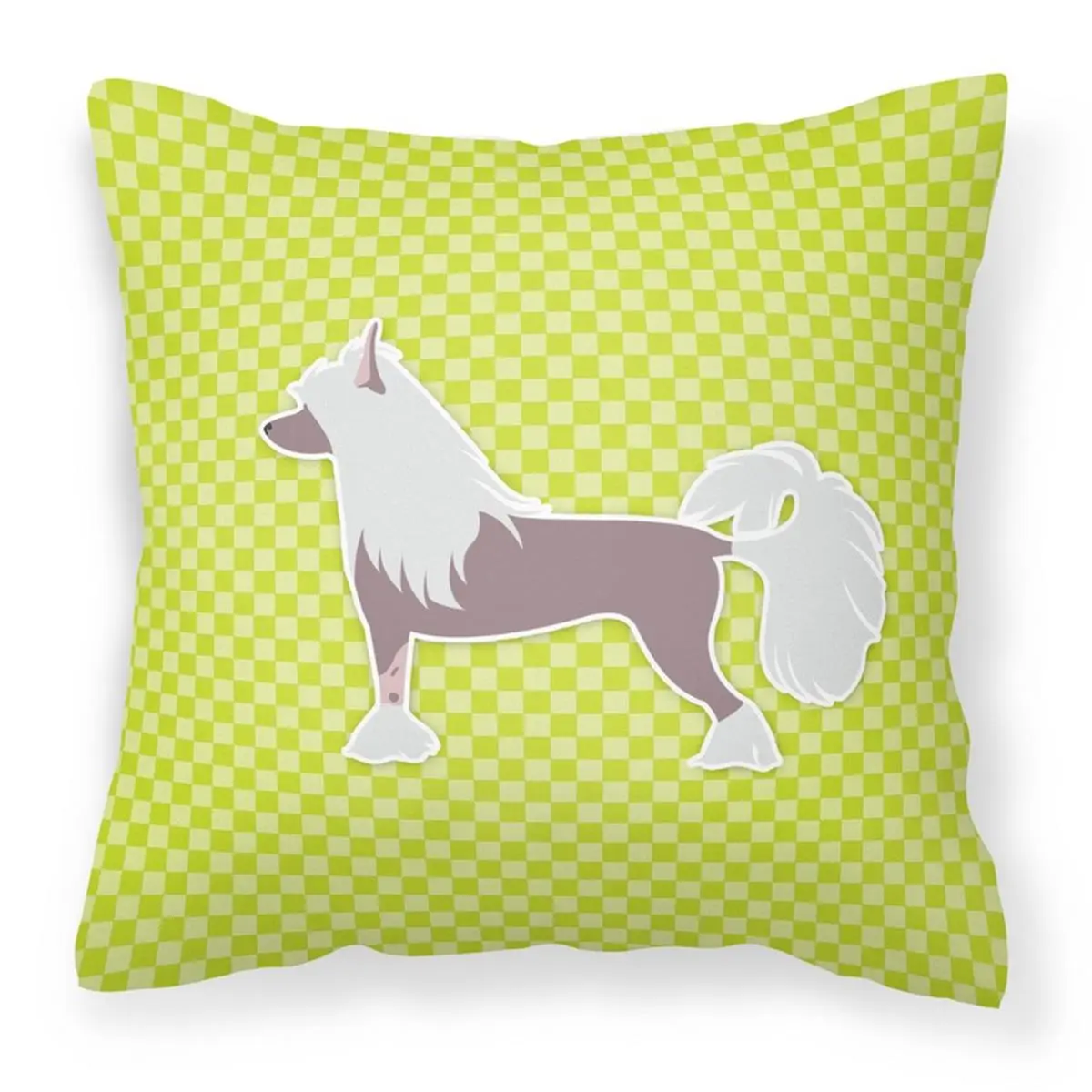 Chinese Crested Checkerboard Green Polyester Decorative Pillow, Heavyweight 14x14 in Fade-Resistant Accent for Home Décor