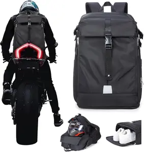 Large Black Helmet Backpack for Motorcycle Riders, Waterproof Large Capacity Backpack with Holder, Helmet Bag Storage Hiking Cycling Motorcycle Backpacks for Men Women