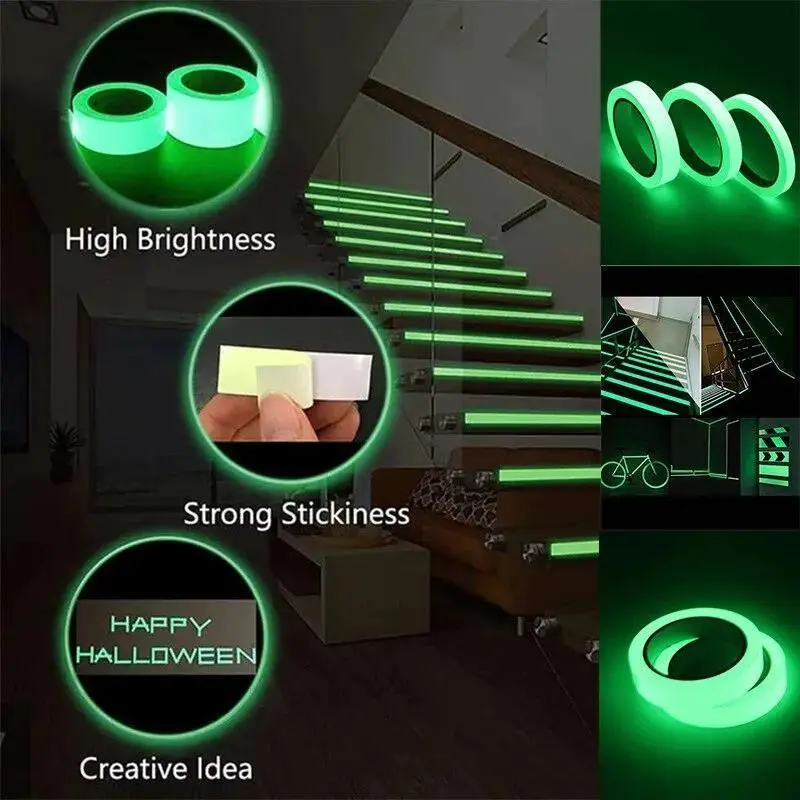 Luminous Tape Green Warning Ground Light Storage Stair Anti Slip Sticker Reflective Fluorescent Tape Decoration