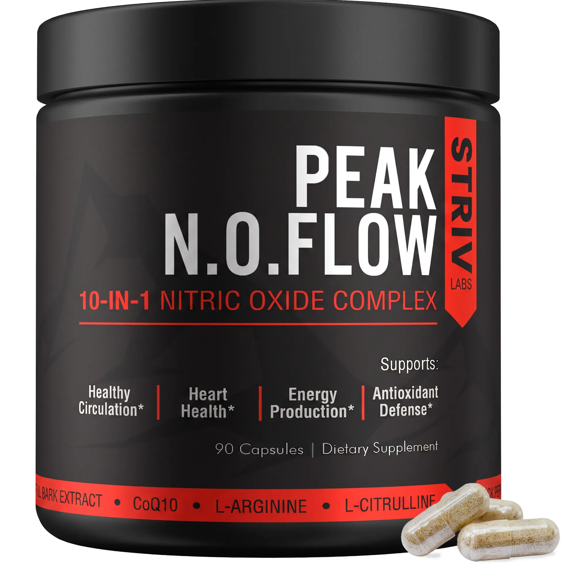 Nitric Oxide Supplement (10-in-1) for Men & Women - L Citrulline, L Arginine & CoQ10 - Healthy Circulation, Heart Health & Stimulant-Free Energy - 90 Capsules